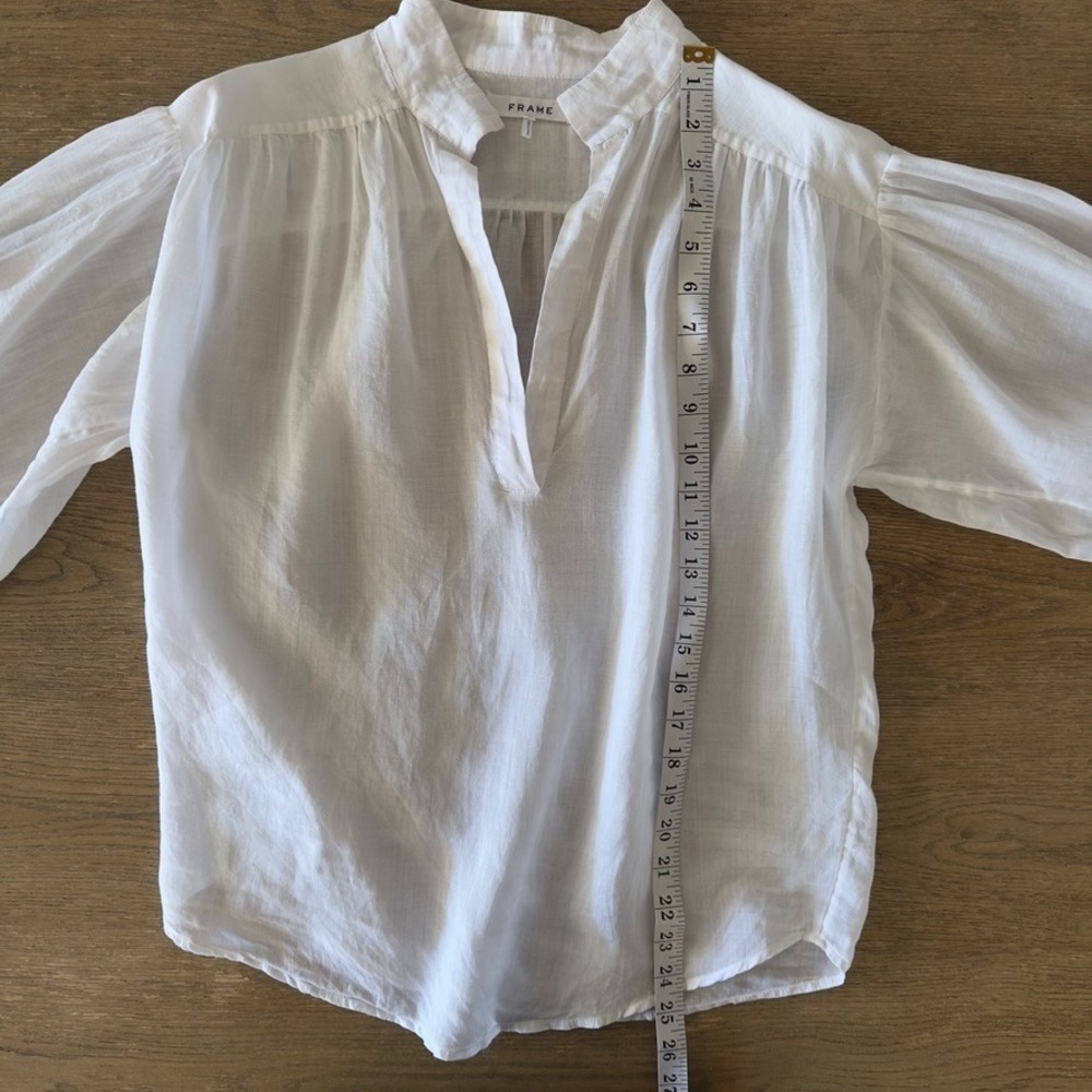 FRAME Emma Blouse Sheer White 100% Ramie Ctn Oversized Balloon Long Sleeve-Sz XS - Picture 6 of 16